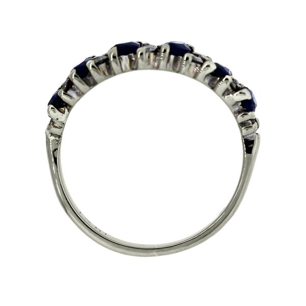14k White Gold Double Row Diamond Sapphire Ring