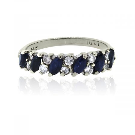 You are viewing this 14k White Gold Double Row Diamond Marquise Sapphire Ring!