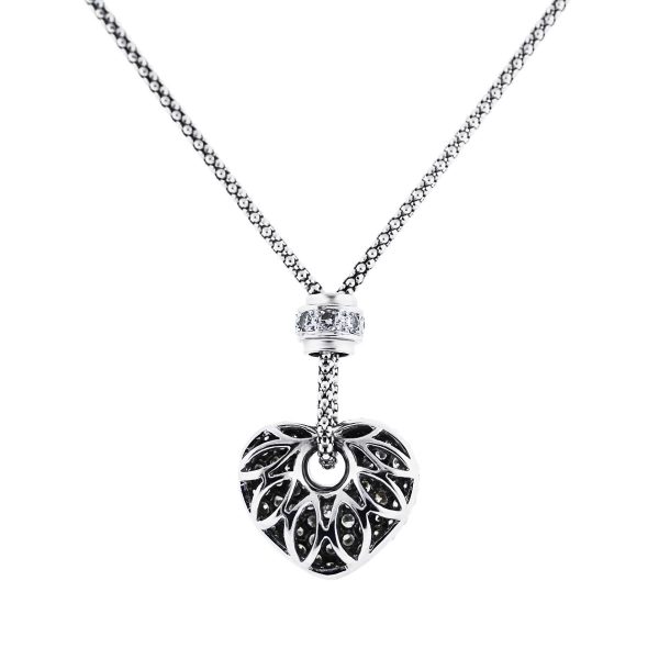 18k White Gold Puffy Pave Diamond Heart Necklace