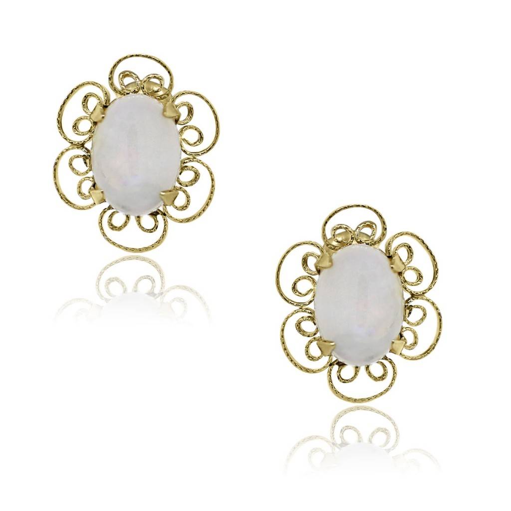 You are viewing these 14k Yellow Gold Cabochon Opal Screw Back Earrings!