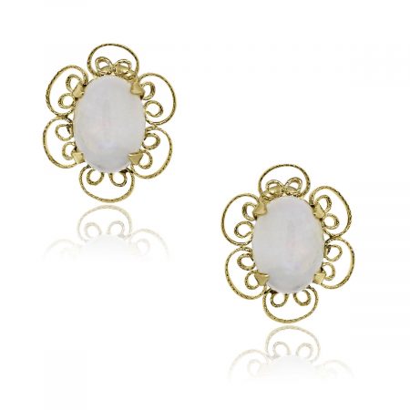 You are viewing these 14k Yellow Gold Cabochon Opal Screw Back Earrings!