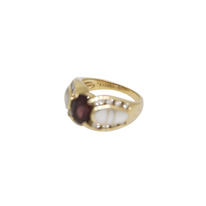 Kabana 14k Yellow Gold Garnet Mother of Pearl Diamond Ring