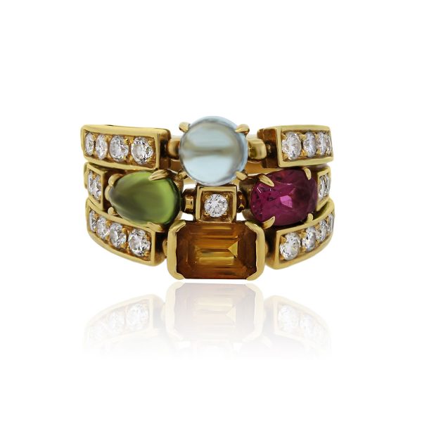 You are viewing this Bulgari Allegra 18k Yellow Gold Diamond Multi Stone 3 Band Ring!