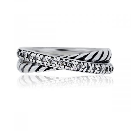 You are viewing this David Yurman Sterling Silver Diamond Cross Over Ring!