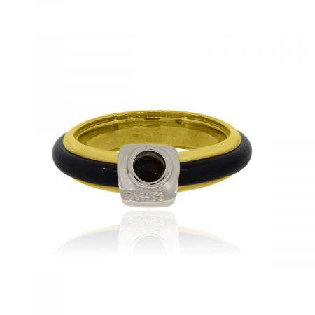 You are viewing this Baraka 18k Yellow Gold Natural Black Rubber Gents Ring!