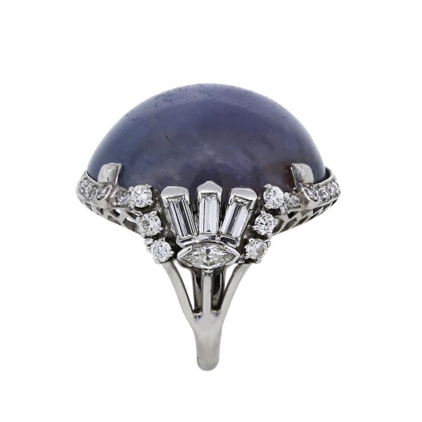 Platinum Cabochon 88ct Star Sapphire Diamond Ring
