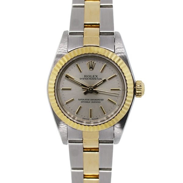 You are viewing this Rolex Oyster Perpetual 67193 Two Tone Gold Dial Ladies Watch!