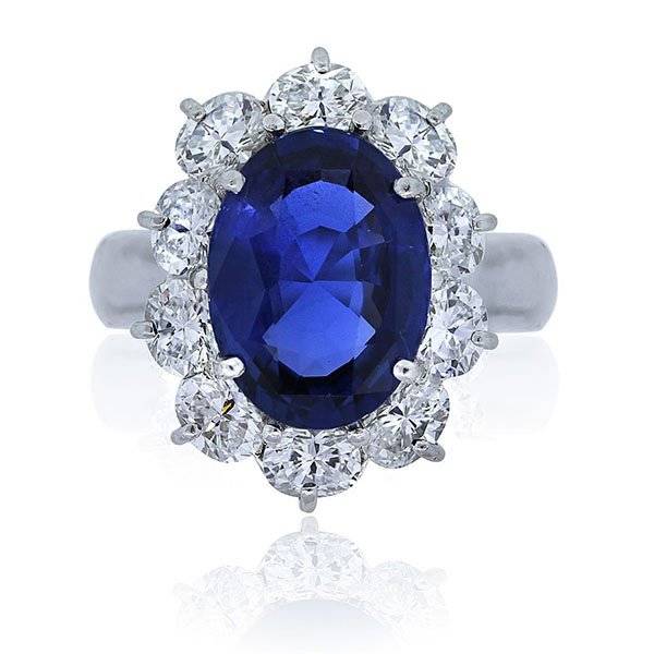 Platinum and diamond unheated sapphire ring