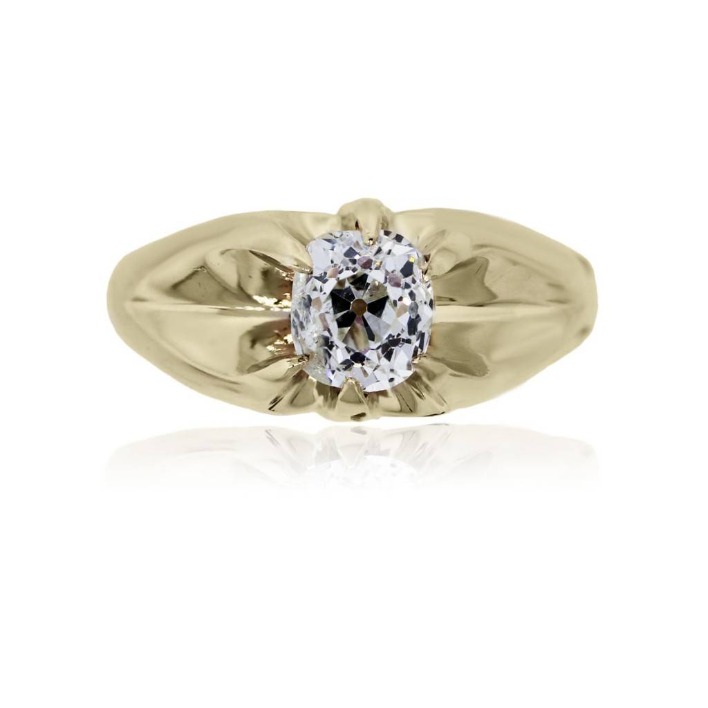 You are viewing this 14k Yellow Gold Antique Cushion Gents Diamond Ring!
