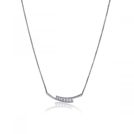 You are viewing this 14k White Gold Diamond Bar Necklace!