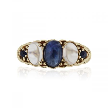 You are viewing this 14k Yellow Gold Moonstone Sapphire Vintage Ring!