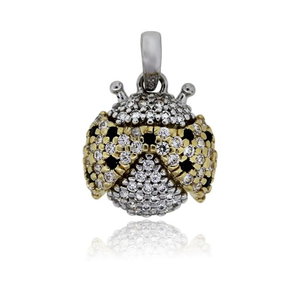 You are viewing this 18k Two Tone Sparkly Pave Diamond Lady Bug Charm Pendant!