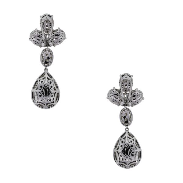 14k White Gold 31ct Cabochon Opals & Diamond Dangle Earrings