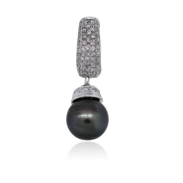 You are viewing this 14k White Gold 10mm Tahitian Pearl Diamond Slide Pendant!