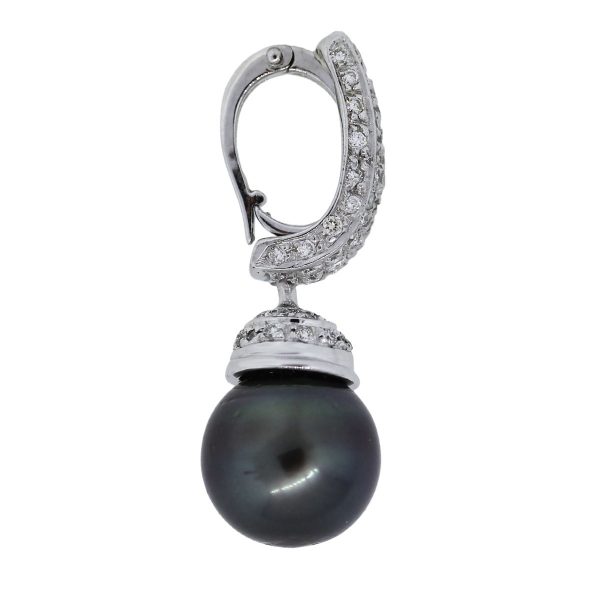 14k White Gold 10mm Tahitian Pearl Diamond Pendant