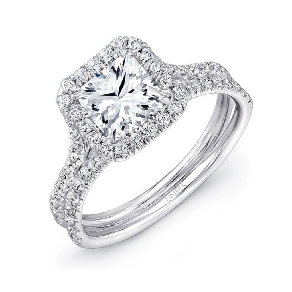 Uneek LVS899 0.56ctw Square Halo Engagement Ring