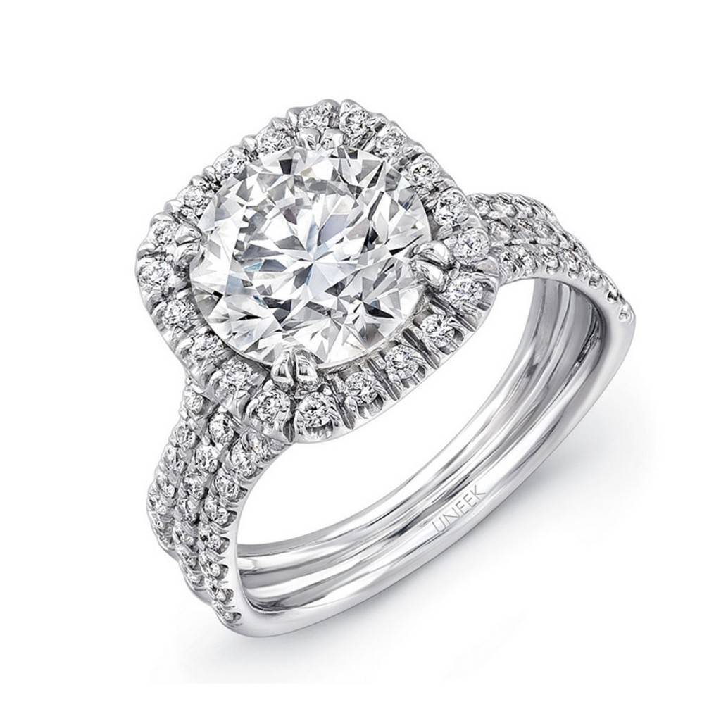 Uneek LVS904 0.85ctw Cushion Halo Engagement Ring