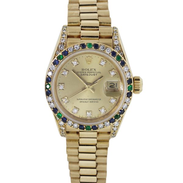 Rolex Datejust Diamond, Sapphire, Emerald Bezel Ladies Watch