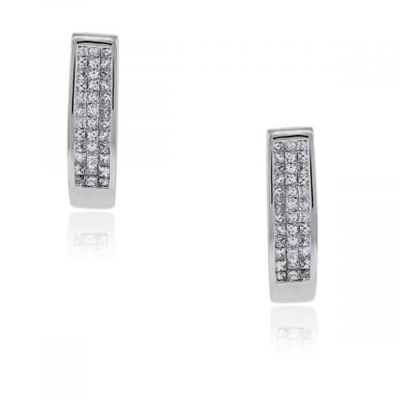 You are viewing these 14k White Gold Invisible Set Princess Cut Diamond Huggie Earrings!