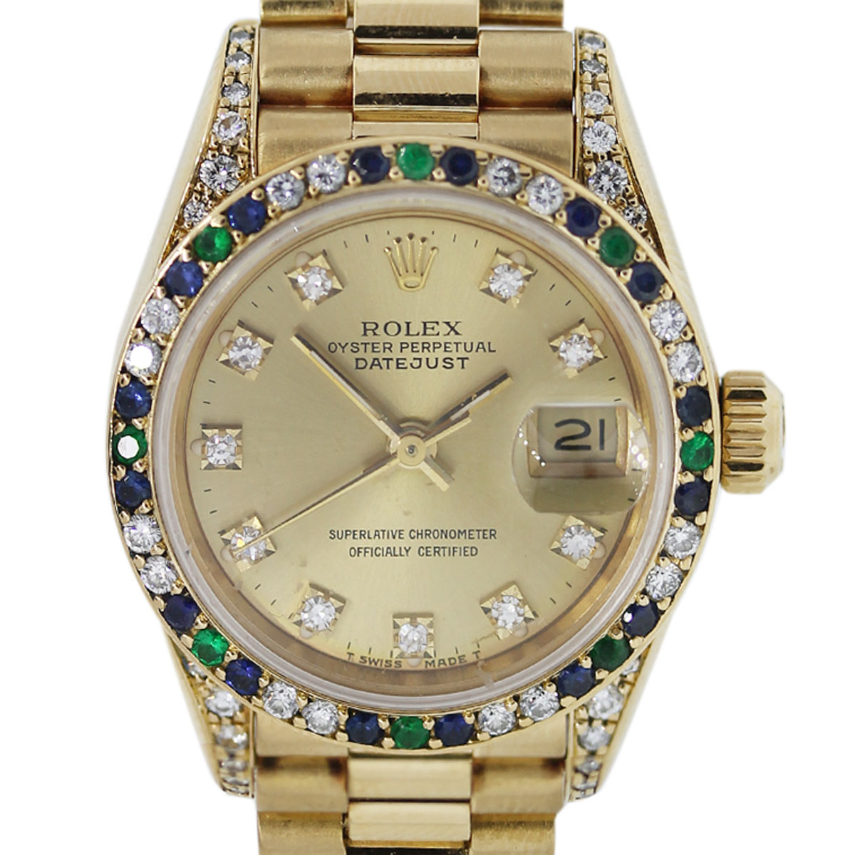 Ladies Rolex Datejust Watch in 18k Yellow Gold with Diamond Bezel