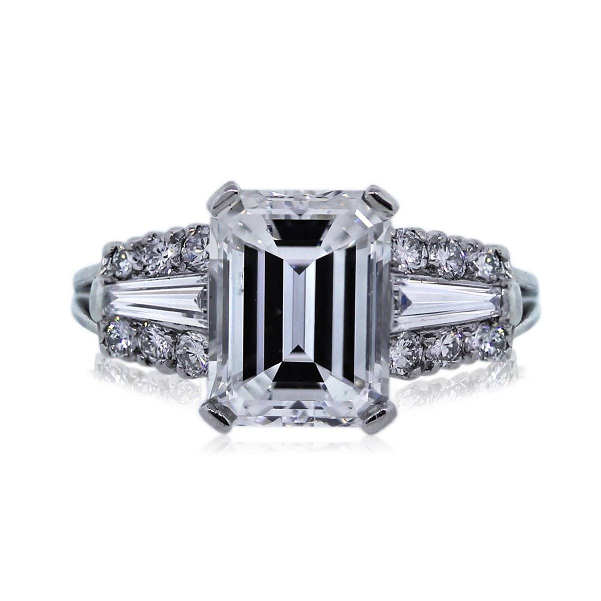 Platinum GIA Certified 3.01ct Emerald Cut Diamond Engagement Ring