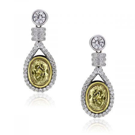 You are viewing these 18k Two Tone Oval Brilliant 3.03ct Fancy Yellow EGL Cert. Earrings!