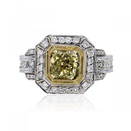 You are viewing this 18k Two Tone 1.64ct Square Brilliant Fancy Yellow EGL Certified Ring!