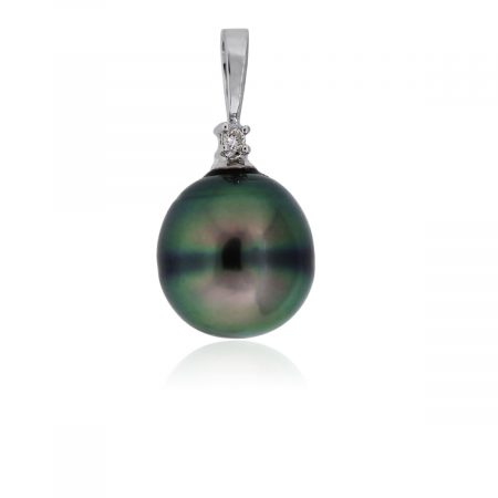You are viewing this 14k White Gold Tahitian Pearl Diamond Slide Pendant!