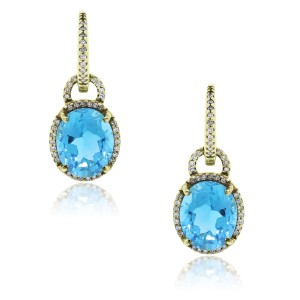 14k Yellow Gold Blue Topaz .50ctw Diamond Dangle Earrings