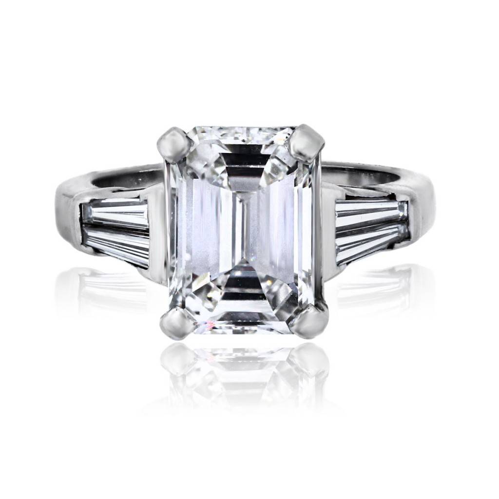 14k White Gold 3.02ct Emerald Cut Diamond GIA Cert. Engagement Ring