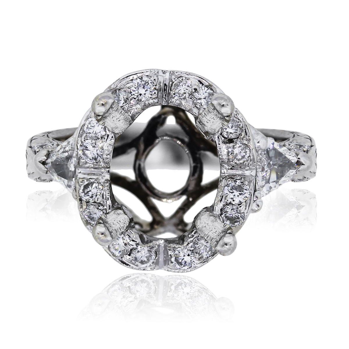 You are viewing this 14k White Gold Trillion and Round Brilliant Diamond Mounting!