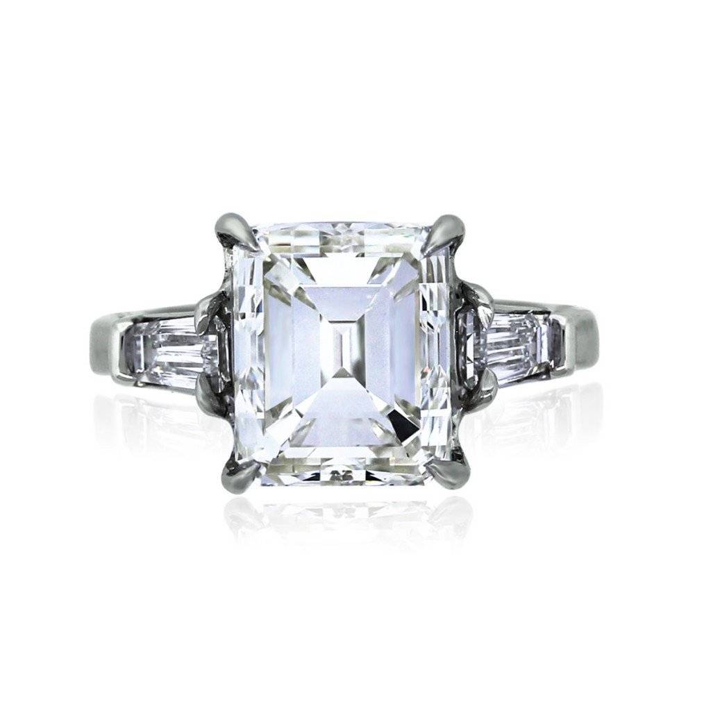 Platinum 4CT Emerald with Baguette Diamonds Engagement Ring