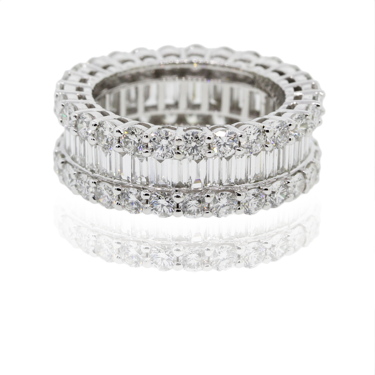 18K White Gold 5.70ctw Round & Baguette Diamond Eternity Band Ring