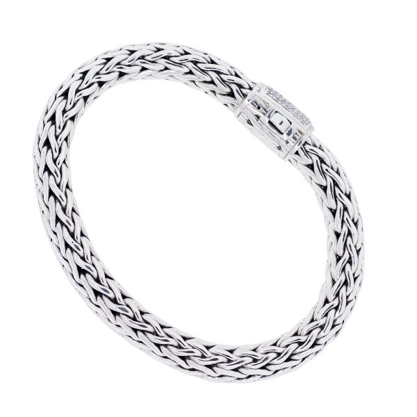 John Hardy Sterling Silver Large Braided Chain Diamond Bracelet