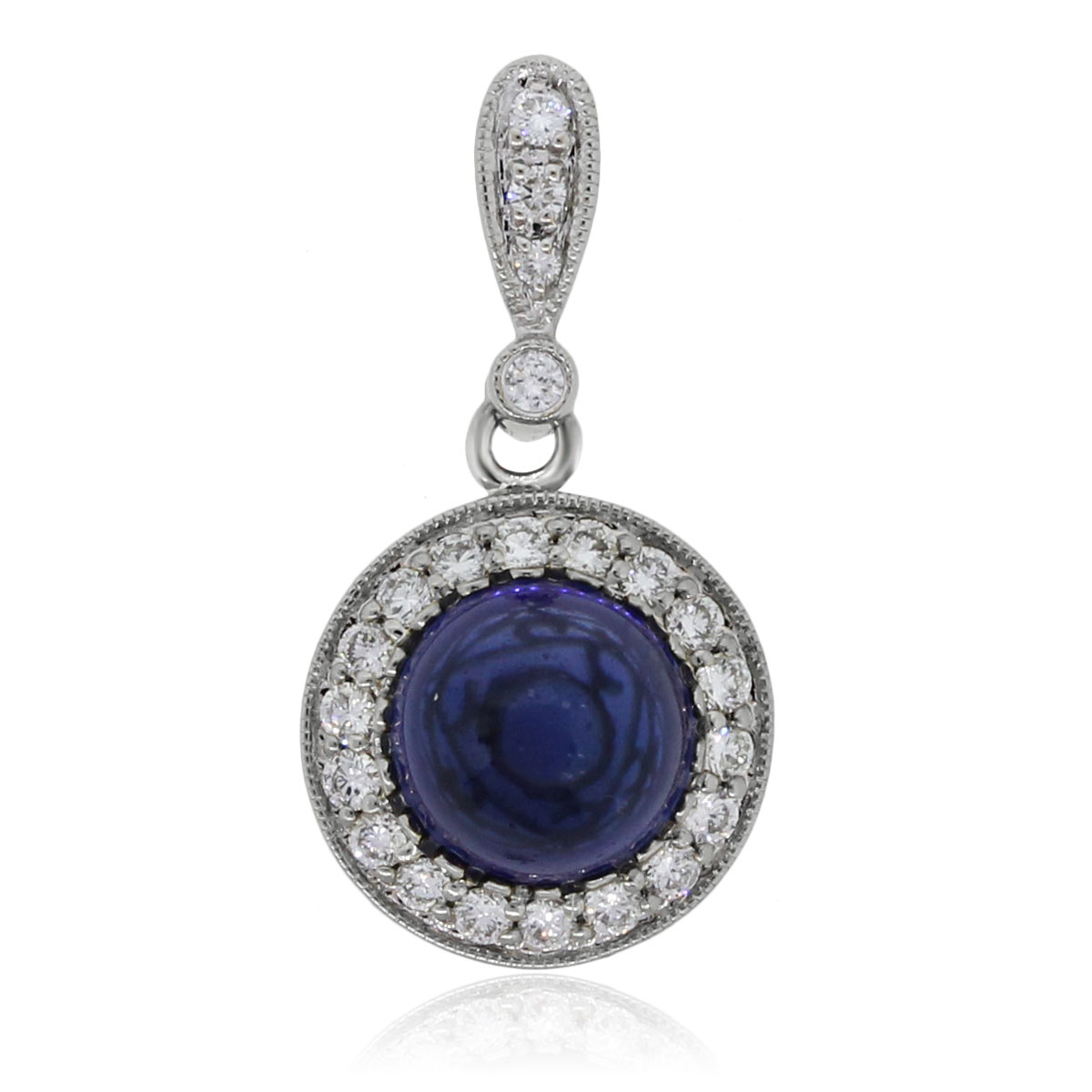 18K White Gold Plated Blue Sapphire Gem Stone Slide Pendant Necklace Curb Chain