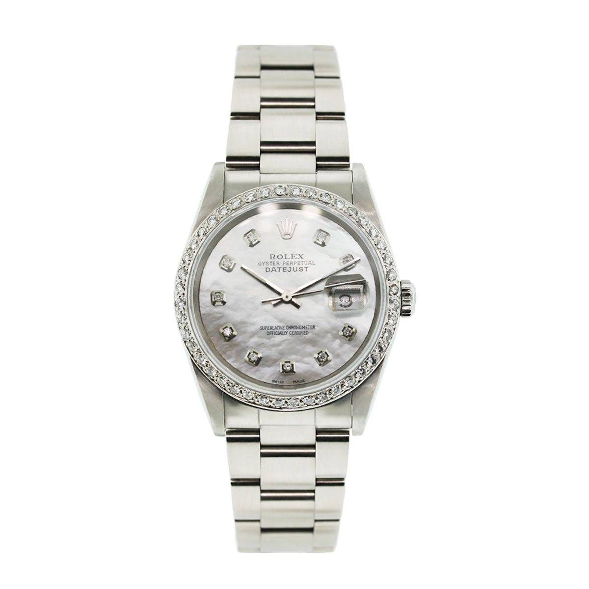 Rolex Datejust 16220 Mother of Pearl Dial Diamond Bezel Watch