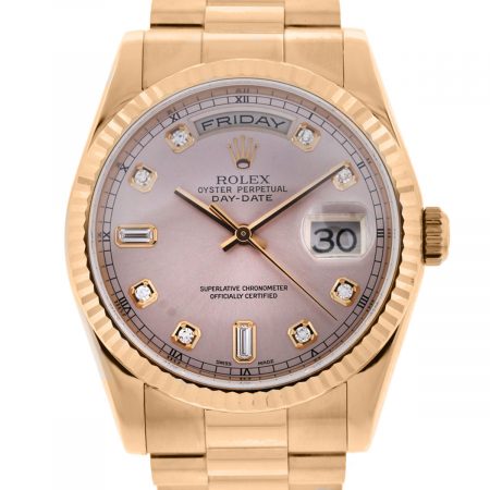 You are viewing this Rolex 118235 Day Date Presidental Rose Gold Pink Diamond Dial Watch!