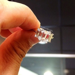 three stone emerald cut engagement ring