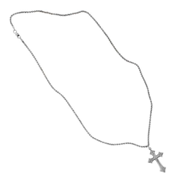 14k White Gold Cross and Necklace
