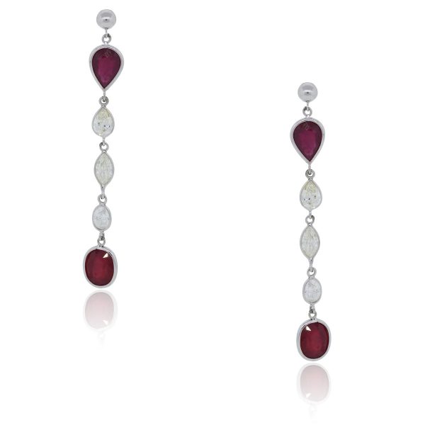 You are viewing these 14k White Gold 3ctw Diamond and 3.6ctw Ruby Drop Dangle Earrings!