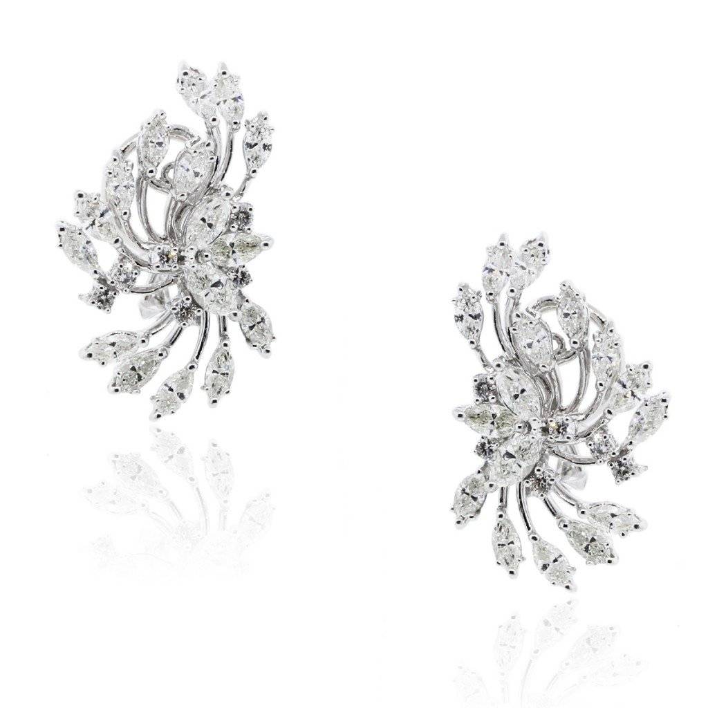 18K WHITE GOLD 3.5CTW DIAMOND CLUSTER EARRINGS