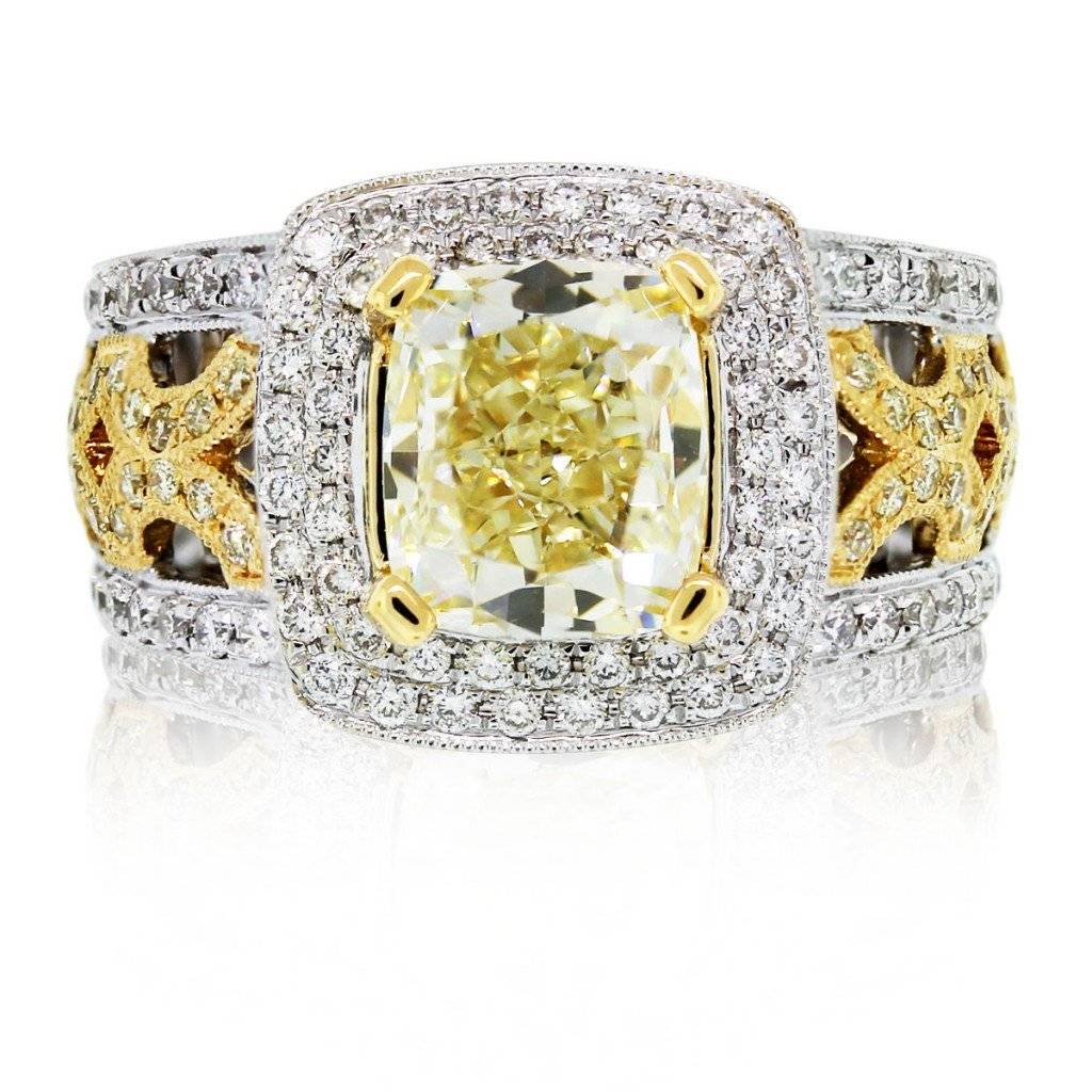 Fancy Yellow Cushion Cut Diamond Engagement Ring