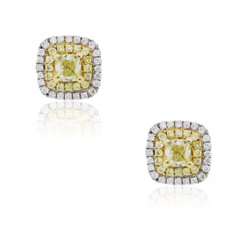 You are viewing these 14k Two Tone Fancy Intense Yellow Diamond Halo Earrings!