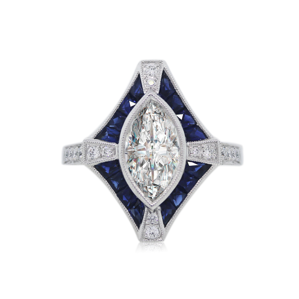 Marquise Diamond and Sapphire Engagement Ring