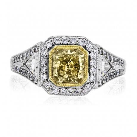 18K TWO TONE SQUARE BRILLIANT FANCY YELLOW EGL CERTIFIED RING