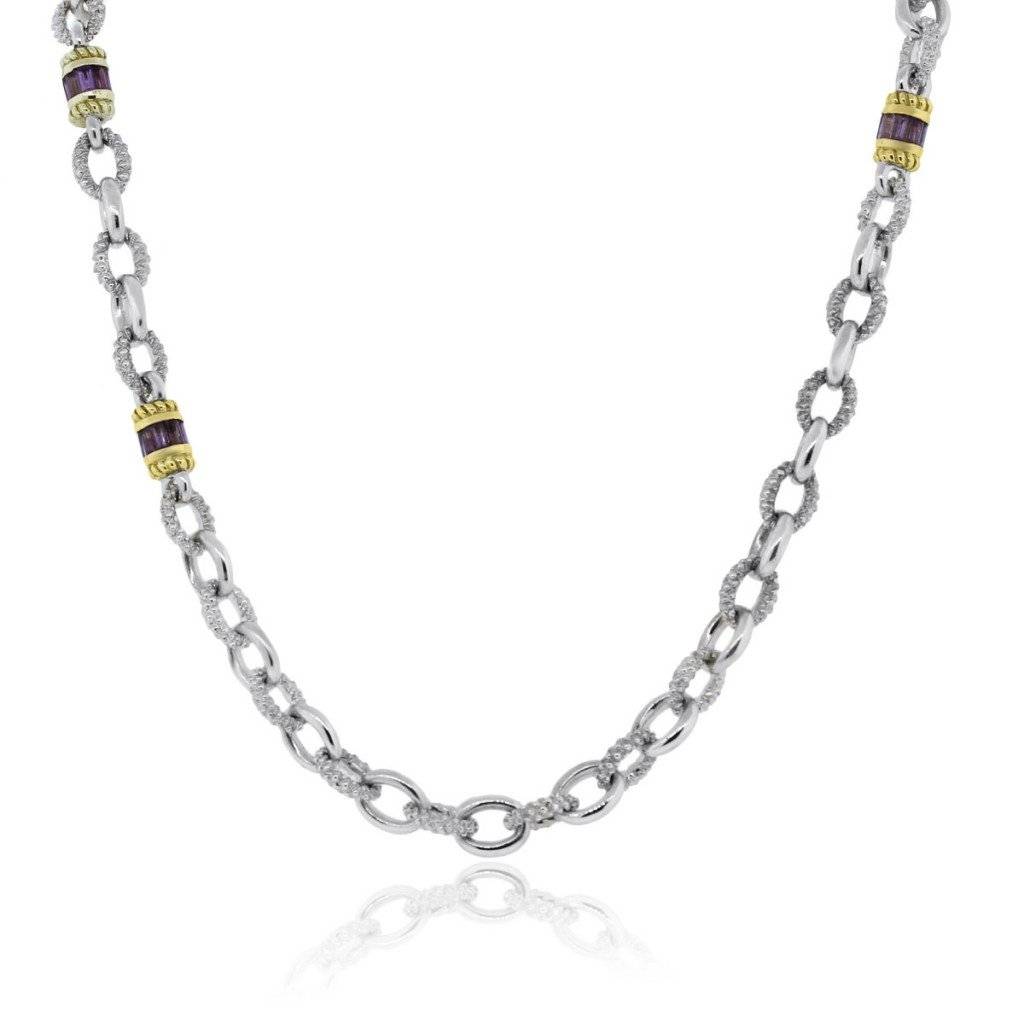 JUDITH RIPKA STERLING SILVER AND 18K YELLOW GOLD AMETHYST NECKLACE