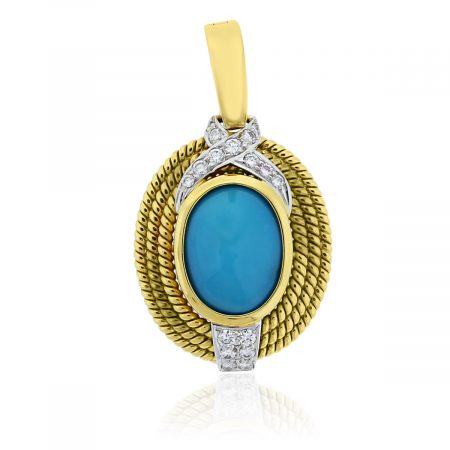 You are viewing this 18k Yellow Gold Turquoise .34ctw Diamond Slide Pendant!