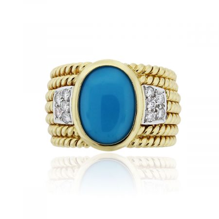 You are viewing this 18k Yellow Gold Turquoise .30ctw Diamond Cocktail Ring!