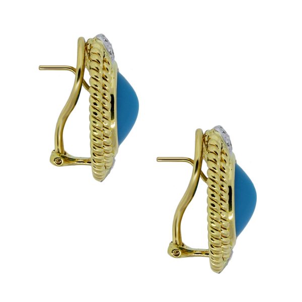 18k Yellow Gold Turquoise Earrings