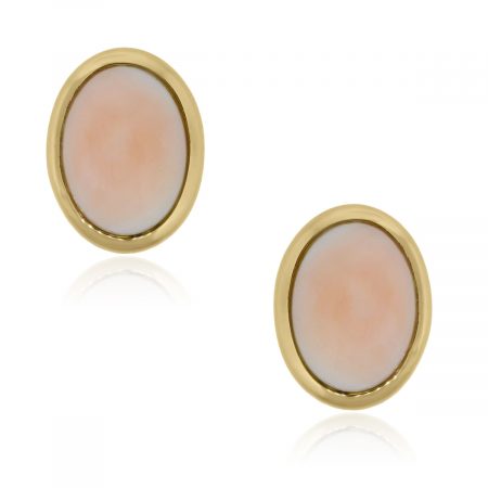 You are viewing these 14k Yellow Gold Oval Coral Omega Back Earrings!